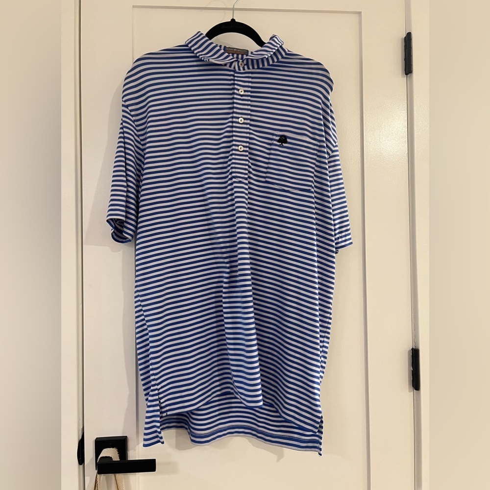 Peter Millar Summer Comfort Golf Blue White Stripes Polo Shirt Mens Large